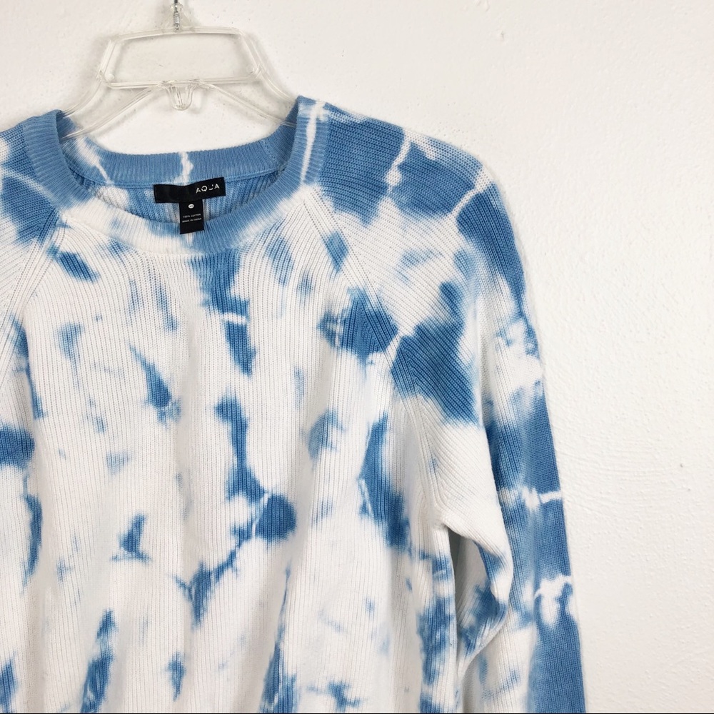 Aqua Cloud Tie Dye Long Sleeve Ribbed Crewneck Sweater - Picture 2 of 8